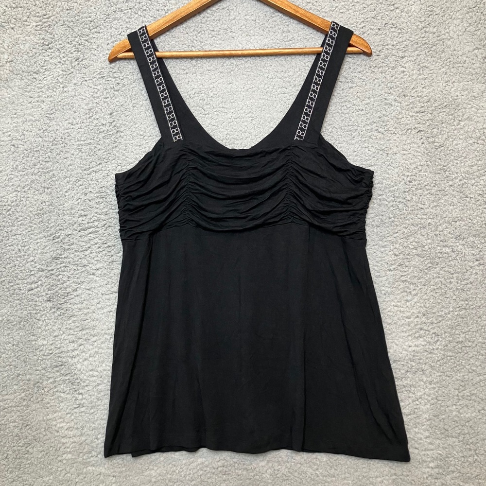 Y2K VTG Cable & Gauge Tank Top XL Black Sequin V-Neck Ruched Smocked Babydoll - Picture 2 of 6